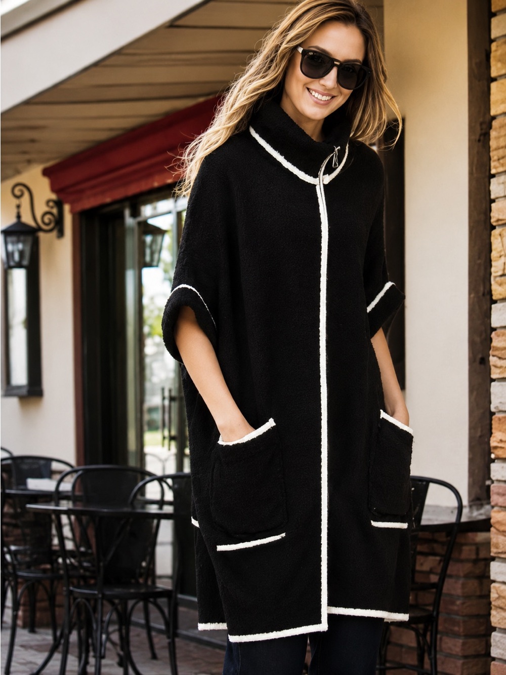 New! Colored Edge Zip Jacket-Black